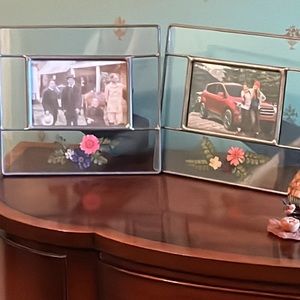 2 Leaded Glass Picture Frames with Dried Flowers